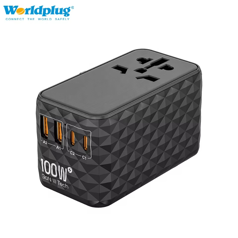 Worldplug Dual USB Type-C Multi Plug Power Adaptor GaN PD 100W Travel Adapter Universal Power Chargers & Adapters