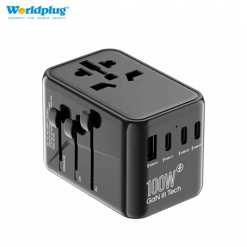 Worldplug GaN Travel Power Adapter Universal Adapter Charger with 100W Fast Charge Type C Port