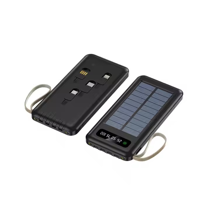 Factory 10000mah Solar Power Bank Built In Cables Power Bank With Holder Detachable 4 Cables Power Bank Custom Logo