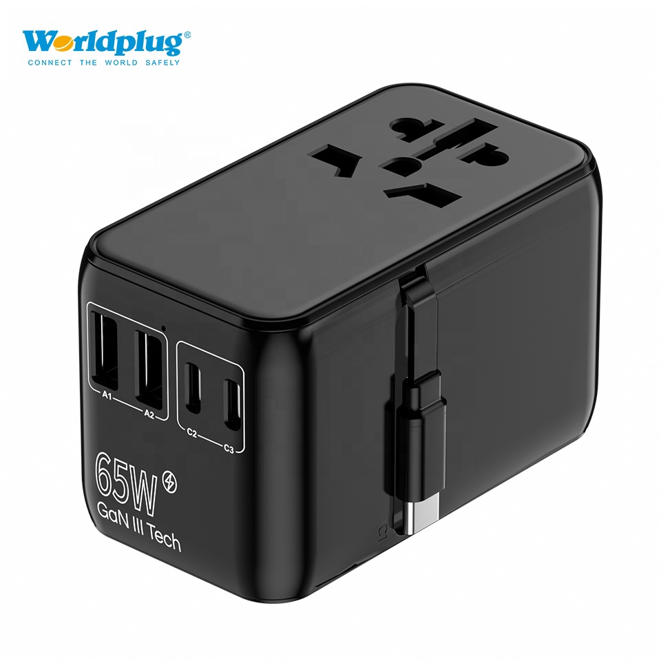 Worldplug International 65W Plug Adaptor USB Type C Mobile Phone Travel Charges World Power Adapter with Cable