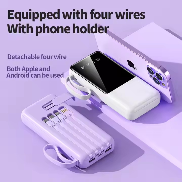 New Design Digital Display 10,000mAh Quick Charging with 3 Removable cable Power Bank
