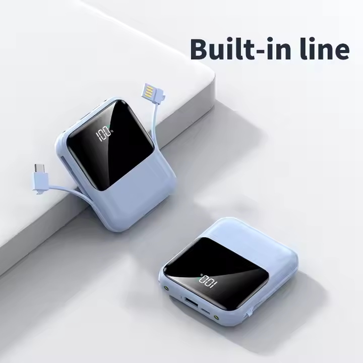 2023 New 10000mah Mini Portable Charger Mobile Powerbank Built-in Cable CustomizedPower Bank