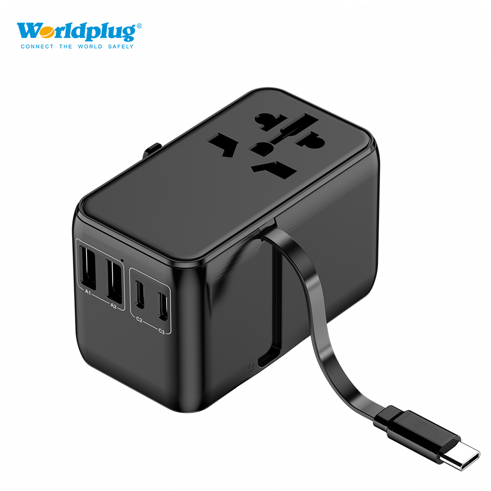Worldplug International Plugs & Sockets Multifunction PD 65W GaN Universal Travel Adapter Fast Charger with Cable