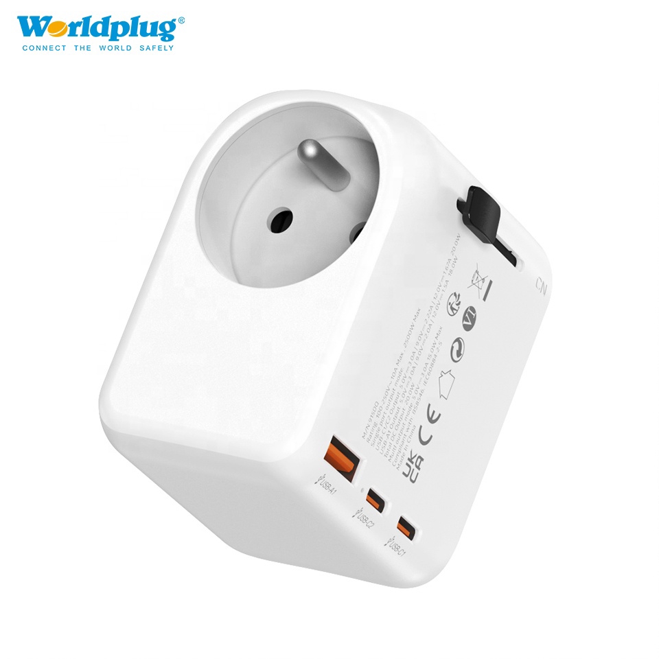 Worldplug Multi Plug Socket International Wall Charger Adaptor PD Universal Travel Power Charger Adapter with Retractable Cable