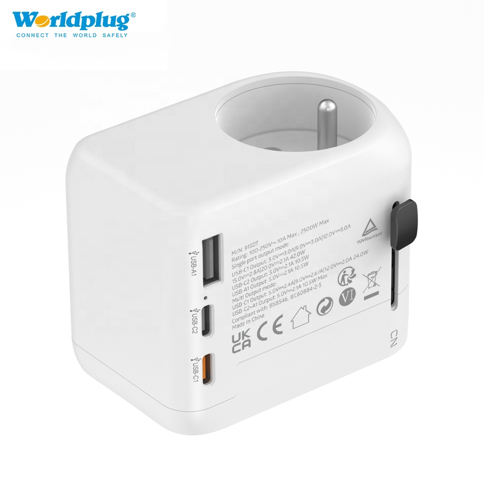 Worldplug PD 20W Type-C Power Charger Adaptor Universal International Worldwide Travel Plug Adapter with Charging Cable