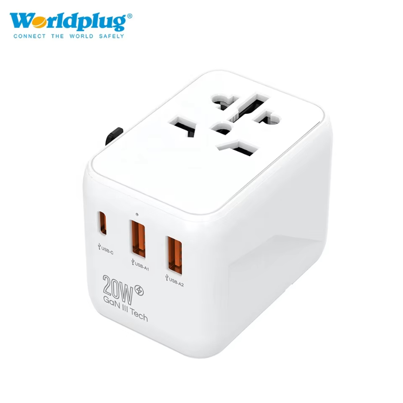Worldplug Type C GaN 20W Chargeur Multi Plug Wall Socket Plug Adaptor Universal Travel Power Adapter