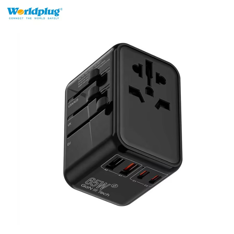 Worldplug Universal Travel Adapter Worldwide International Plug Adapter with 2 USB-C PD and 2-USB A QC Ports