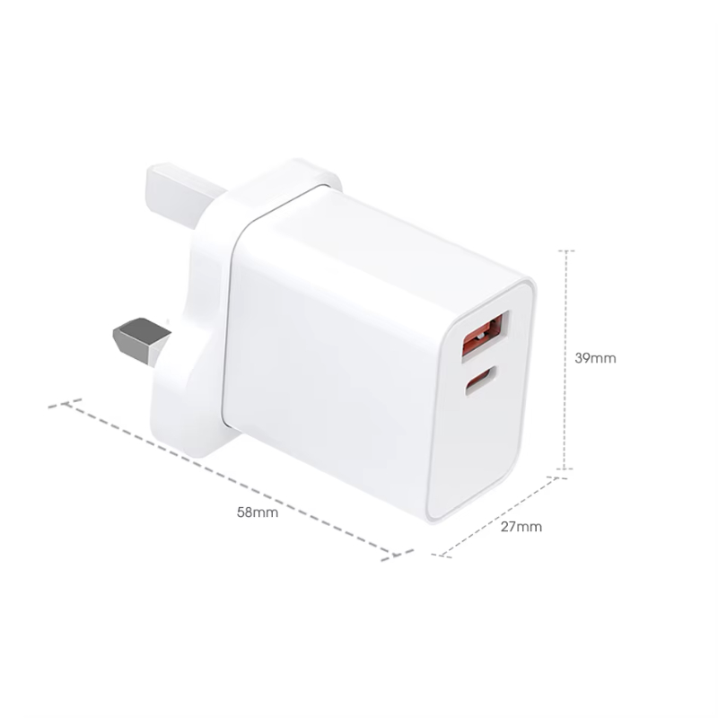 ABP NEW PD Fast 30W Wall Charger with BS Plug 1 USB-A 1 Type-C Port Fast 5V_3A 9V_3A 12V_2.5A 15V_2A OCP OVP for Mobile Phones