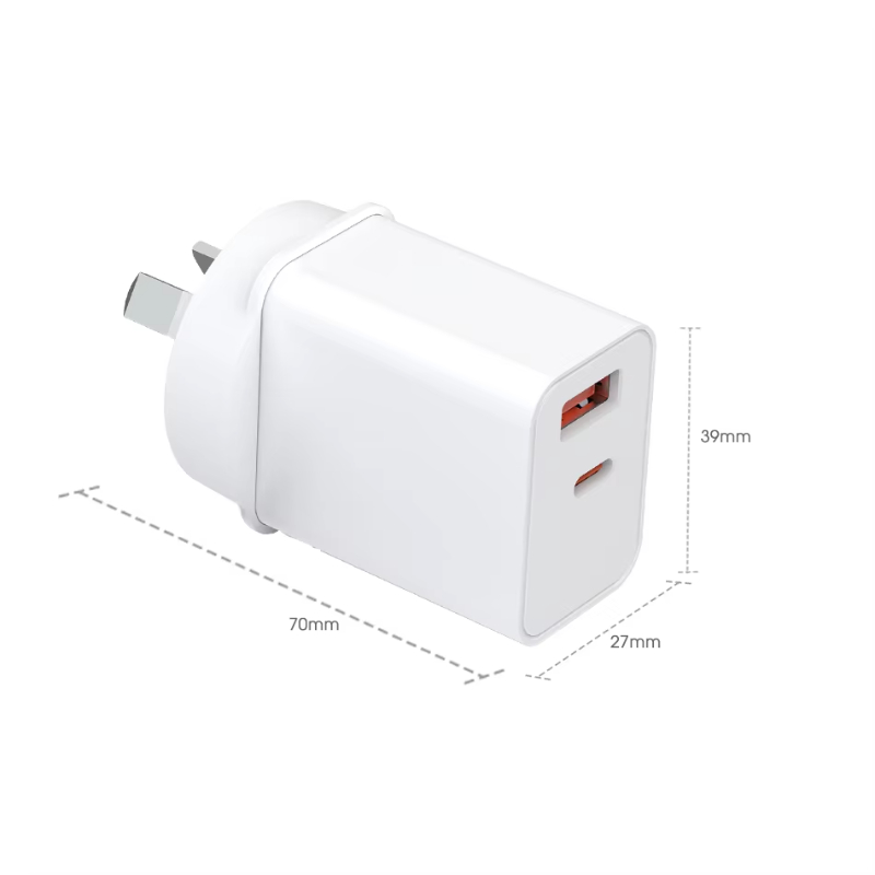 AU Plug Fast 30W Wall Charger NEW PD 1 USB-A & 1 Type-C Port 5V_3A 9V_3A 12V_2.5A 15V_2A OCP OVP Protection for Mobile Phones