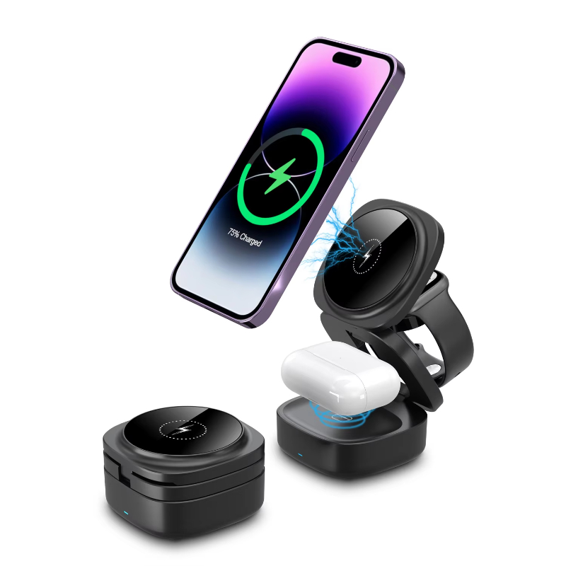 Customization W08i 15W Wireless Charger Foldable 3 in 1 Phone Charging Station Magnetic Stand for iPhone_Watch_AirPods