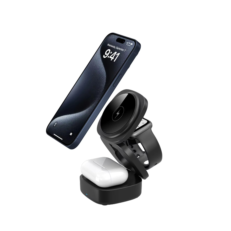 Foldable 3in1 Wireless Charger 15W Fast Charging for iPhone Magnetic Phone Pad Holder