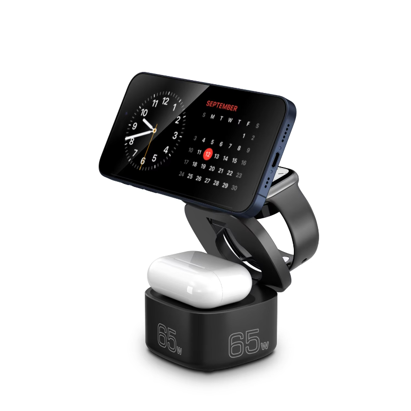 GaN 65W 5in1 Multifunction Stand Magnetic Foldable Fast Wireless Charger for iPhone 15 14 13 Apple Watch 9 8 7 6 5 Airpods Pro