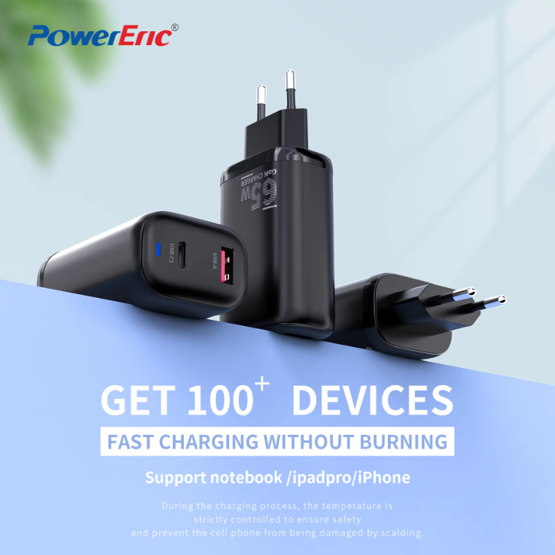 Laptop and Tablet 65W Original GaN Charger with AC Europe Plug and DC USB Type C & Cable