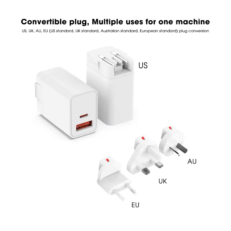 PD 30W USB Wall & Charger Fast 5V3A to 20V1.5A Interchangeable with US EU & BS AU Plug OCP Protected for Mobile Phone Battery