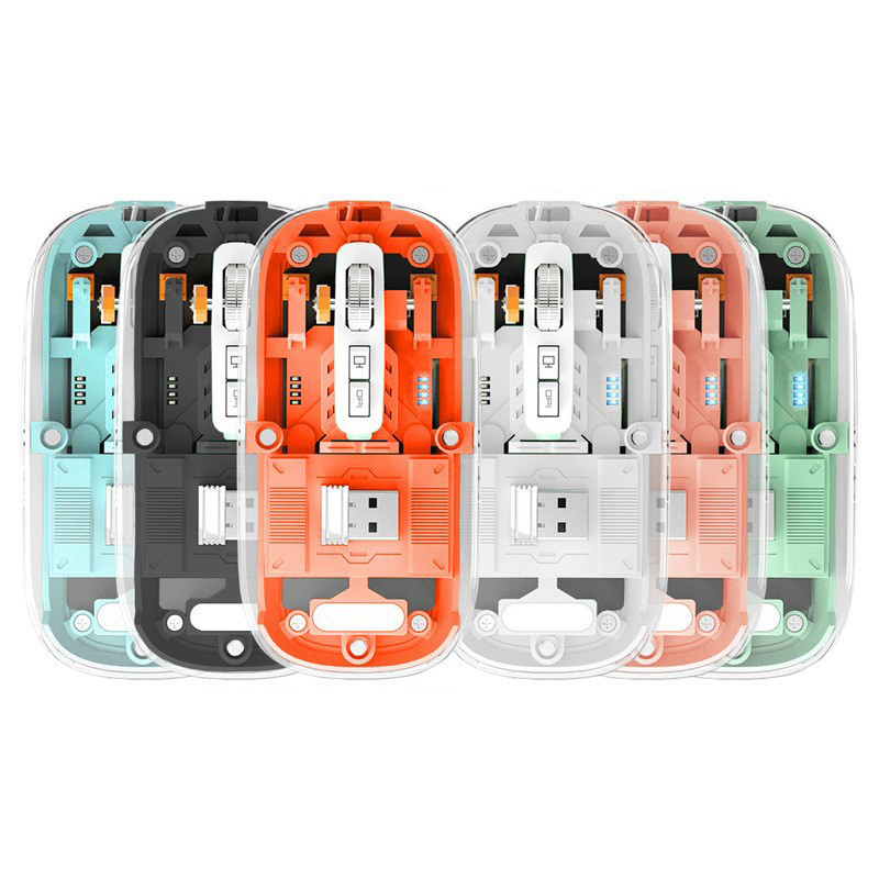 Transparent Wireless Mouse Dual Mode 2.4G BT Rechargeable Mouse RGB Noiseless Cordless Computer Mice for Laptop PC Mac