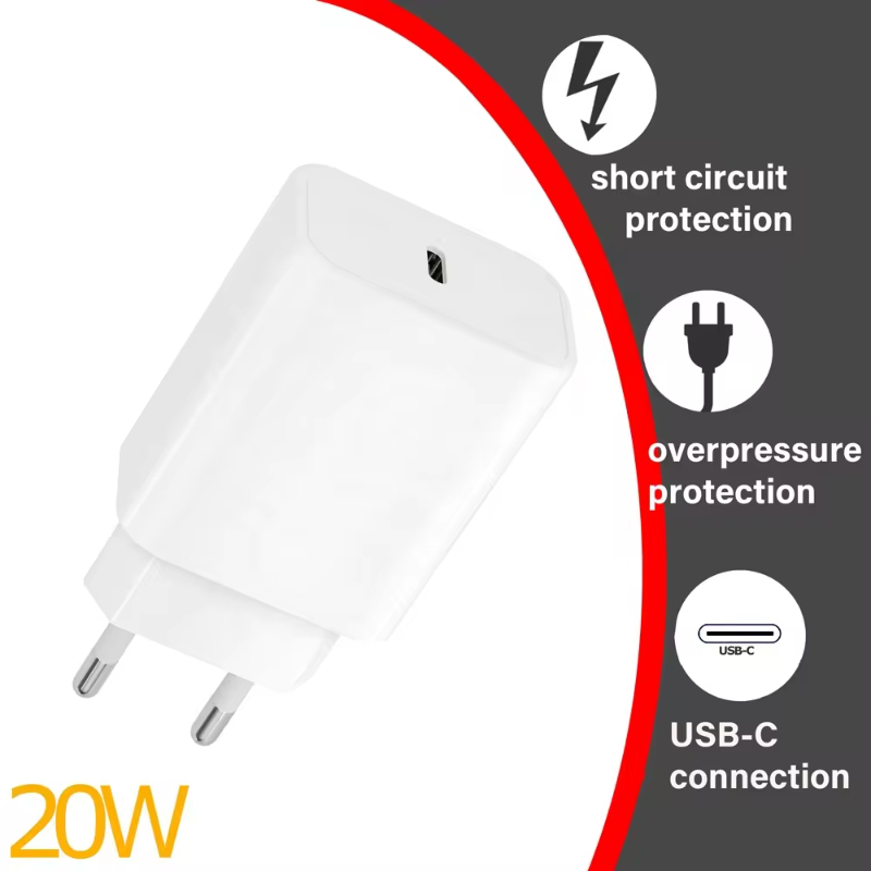 20W USB-C Power Adapter with PD 3.0 Type C Charging Block Fast Charge USB C Wall Plug Cube for iPhone 15