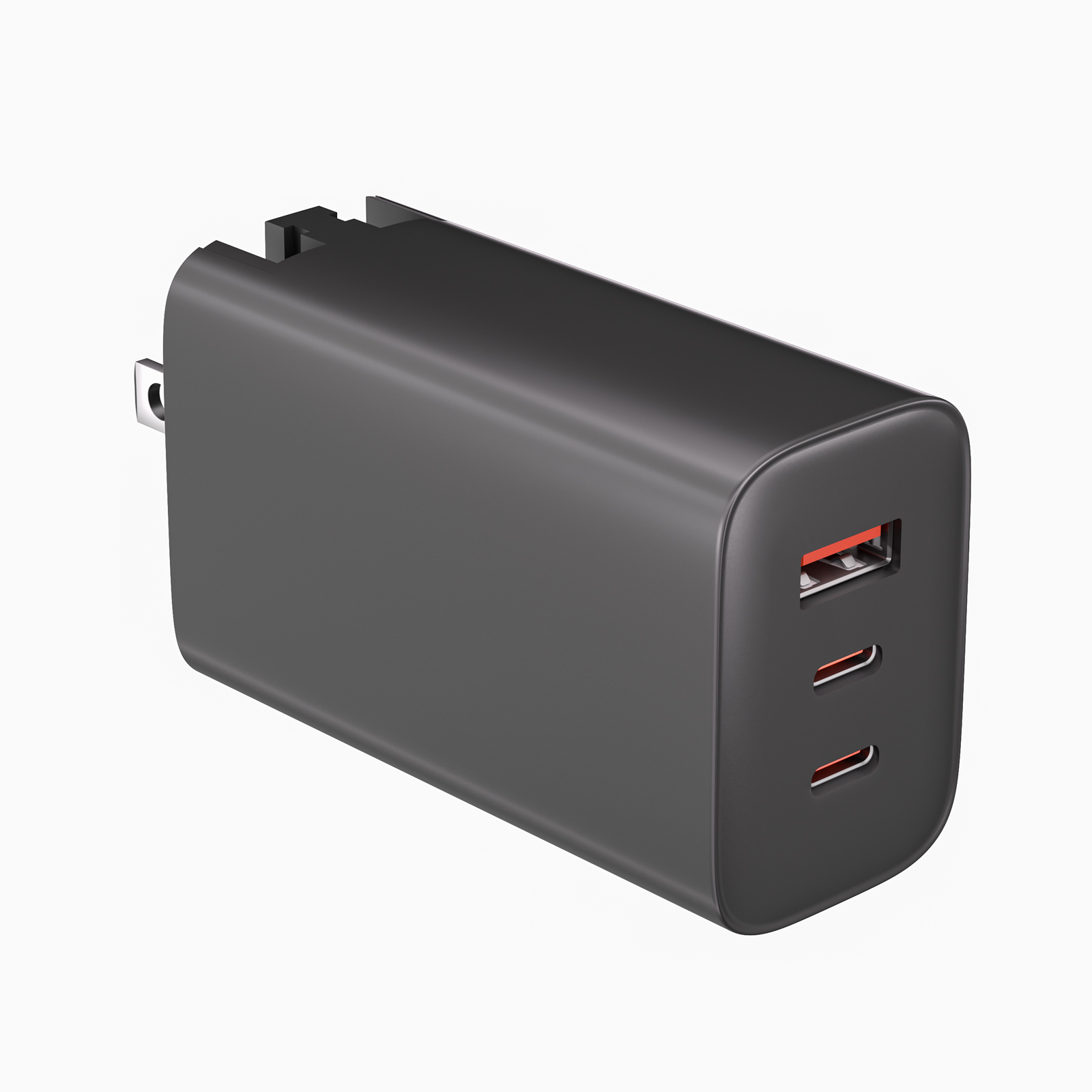 65W USB C Wall Charger GaN III 3-Port Fast Charging Station PD QC Foldable Charger Block Portable for Laptops Tablets Phones