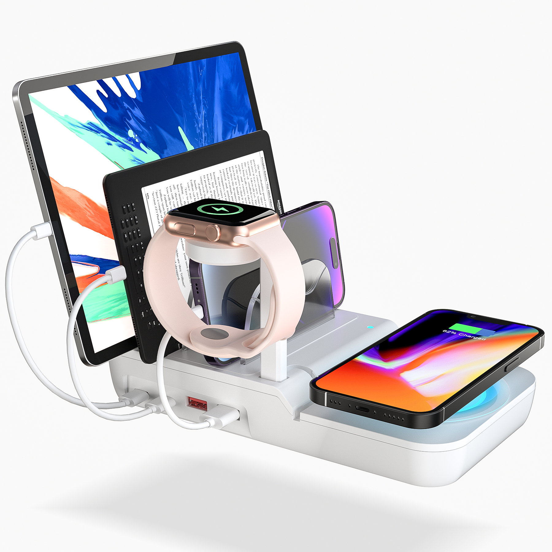 75W 3 in 1 Fast Travel Wireless Charger 4 USB Ports Station for Multiple Devices