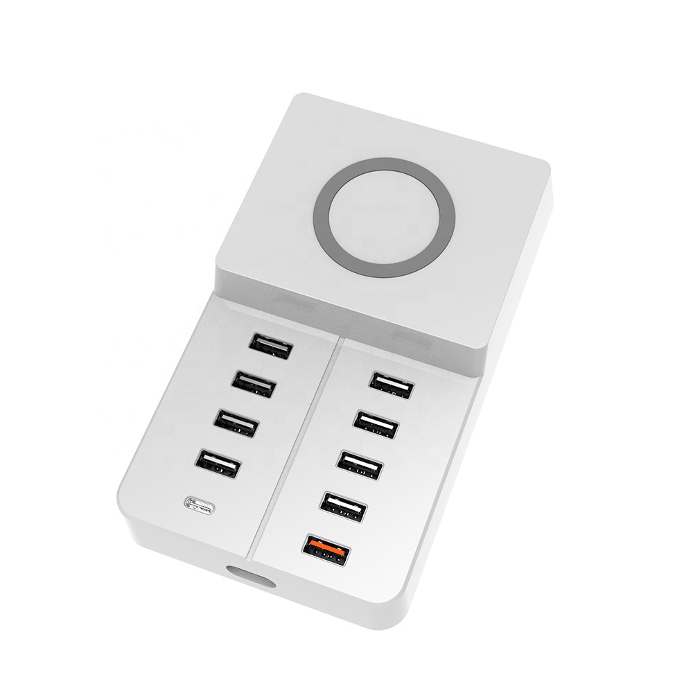 2023 Hot Multi USB Charging Station With Rapid Charge QC 3.0 and PD Charger 10W Max Wireless Charging