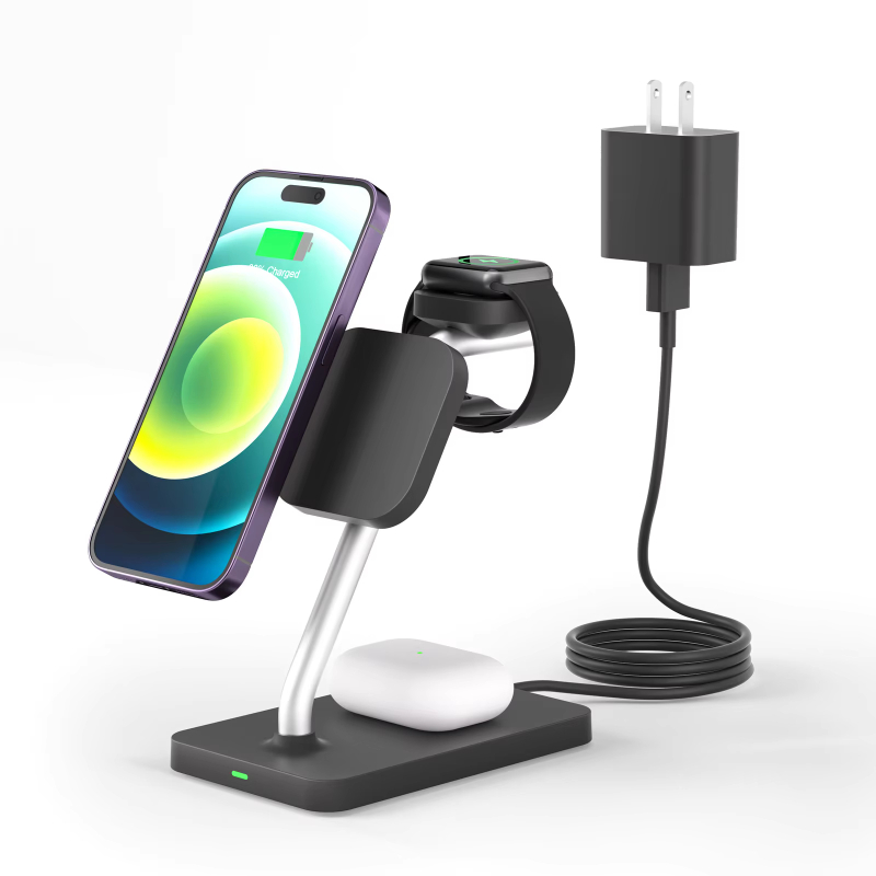 2024 new design aluminium 15W fast charging wireless charger 3 in 1 magnetic wireless charger for iPhone 15_14_13