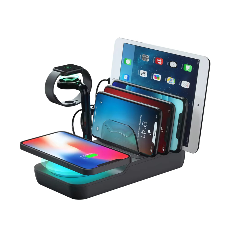 Desktop Multiple 4 USB Port Wireless Charging Dock Station PD3.0 Fast Charger With Wireless Charging Pad