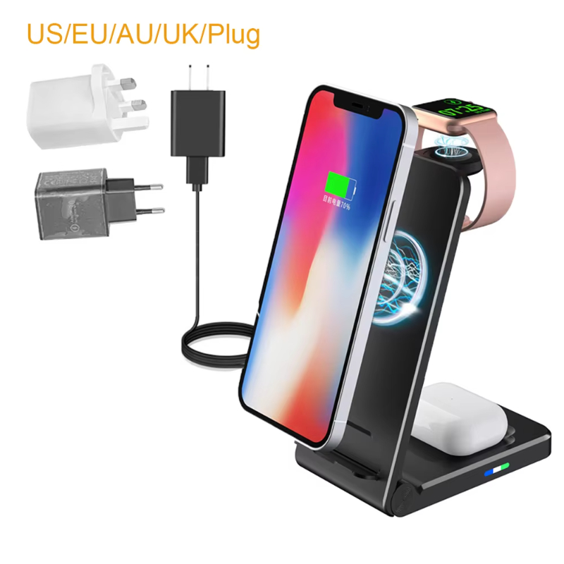 Foldable Magnetic Wireless Charger 3 in 1 Fast Charging Station for mobile Phone, Charger Stand for Apple Watch and AirPods