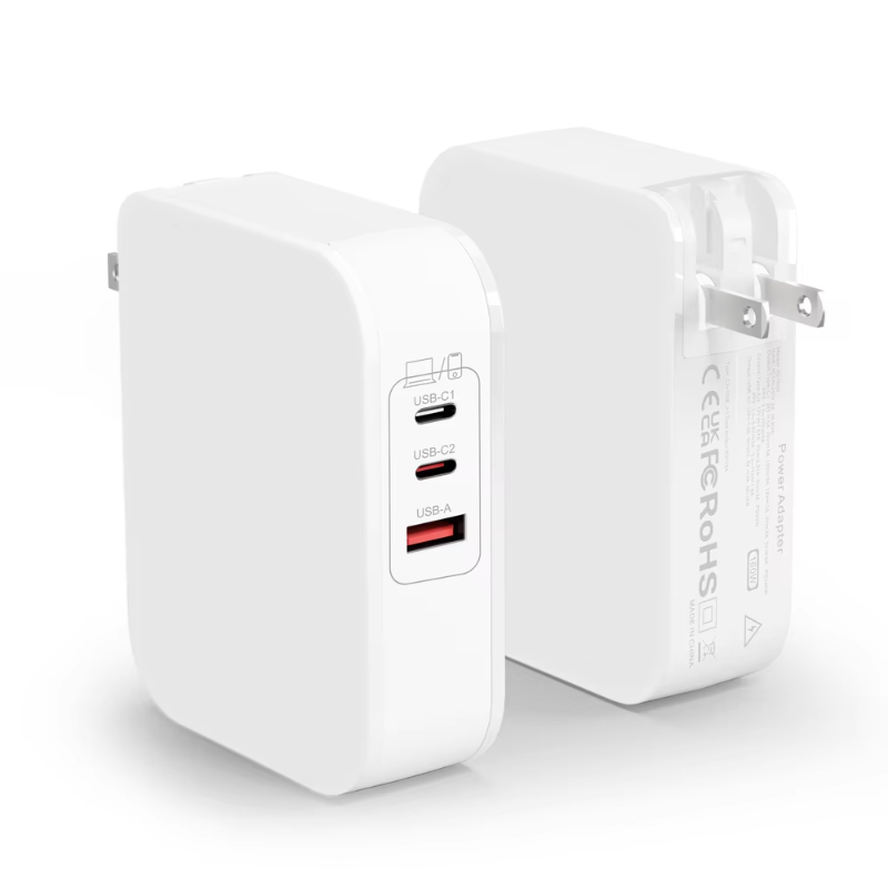 GaN 160W 3-Port 2-Type-C+USB-A Fast Wall Charger Adapter for MacBook Pro_Air
