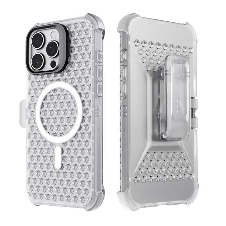 Wholesale Frosted Transparent Magnetic Heat Sink Phone Case with Belt Clip Holster Holder for iPhone 16 Pro Max