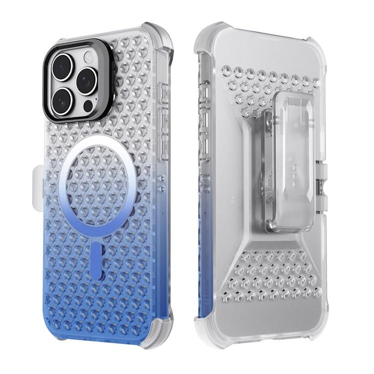 Luxury Gradient Heat Dissipation Hole Magnetic Belt Clip Holster Armor TPU PC Mobile Phone Case For iPhone 15 16 Pro Max