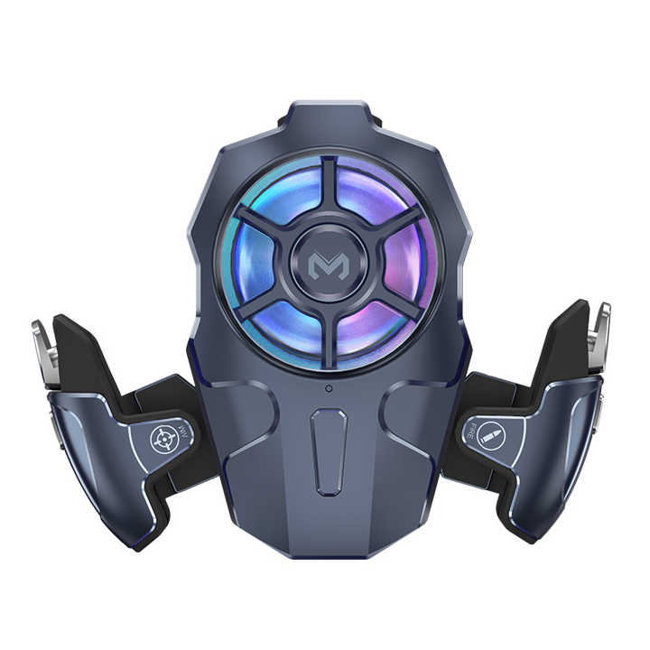 AK03 2 In 1 Phone Radiator With RGB Light Phone Cooling Fan Gaming Controller Joystick For PU BG Gamepad Grip L1R1 Triggers