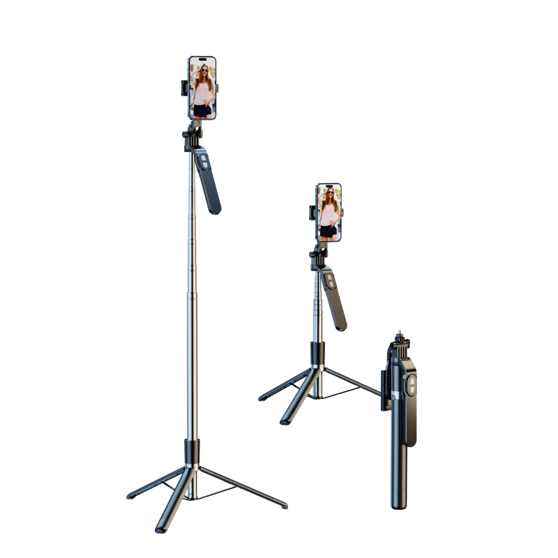 Retractable Folding Stainless Steel Tripod Portable Outdoor Selfie Stick with Fill Light Wireless Phone Stand Mirror Function
