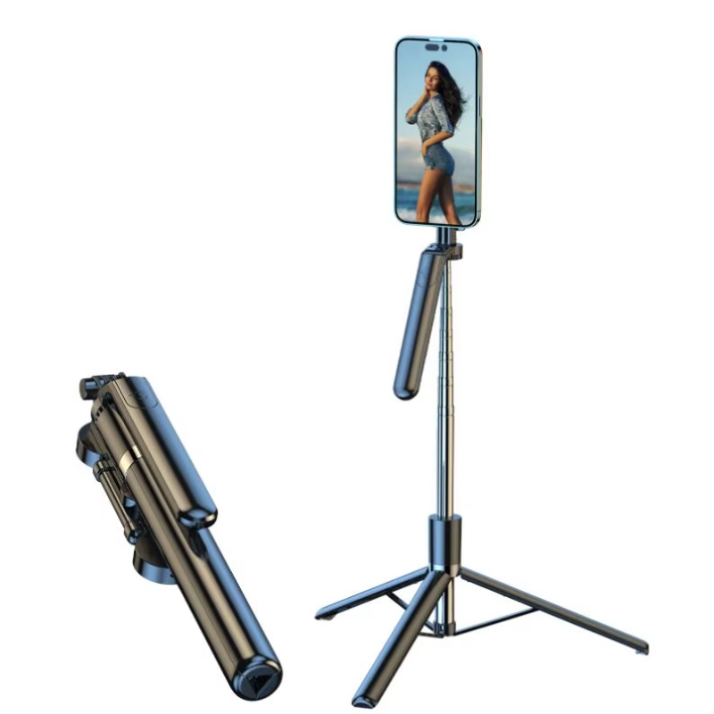 Handheld Stainless Steel Selfie Stick with Rotatable Pan Tilt Accessory Foldable Live Stream Shooting Tripod