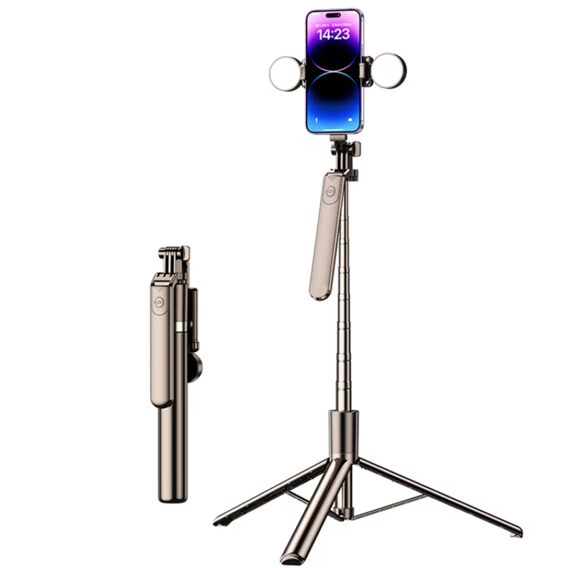 Factory Supply Portable Selfie Stick Mobile Phone Tripod 360 Rotation Remote Control Light Feature Extendable Smartphone Camera