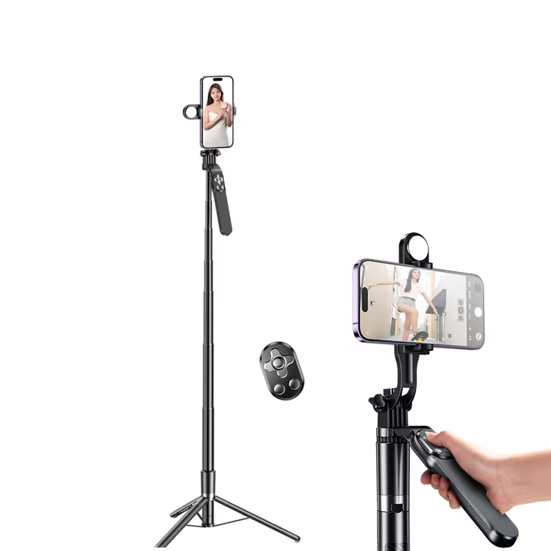 Wholesale Portable Foldable Selfie Stick Extendable Smart Mobile Phone Tripod for Outdoor Use Light Feature for Camera