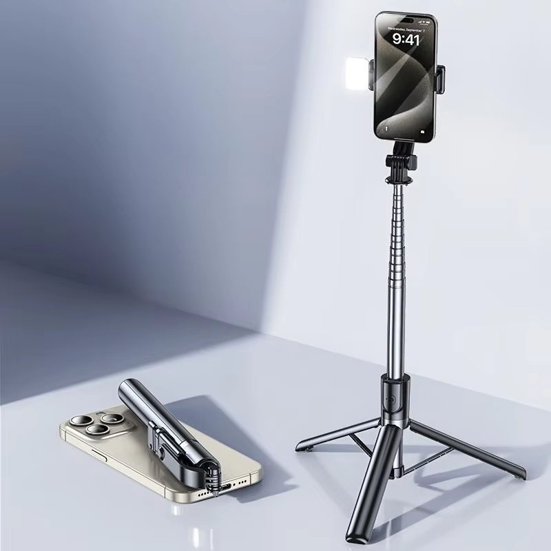 3 in 1 mini portable selfie tripod with fill light, light and flexible 1.3m selfie stick remote phone