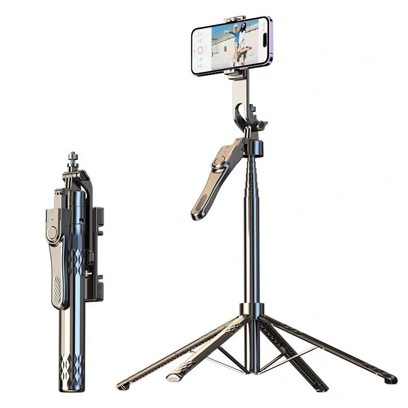 New Arrival 360-Degree Rotating Black Stainless Steel Wireless Selfie Stick Multi-Function Foldable Phone Tripod Portable Phone