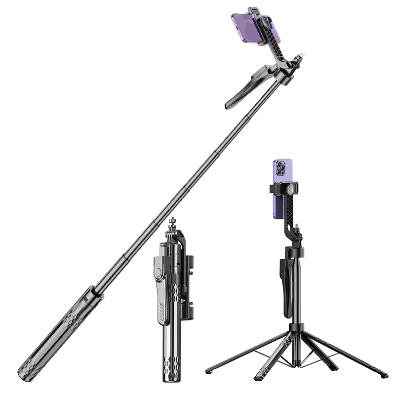 New Arrival 360-Degree Rotating Wireless Multi-Function Smart Phone Selfie Stick Black Foldable Mirror with Additional Features