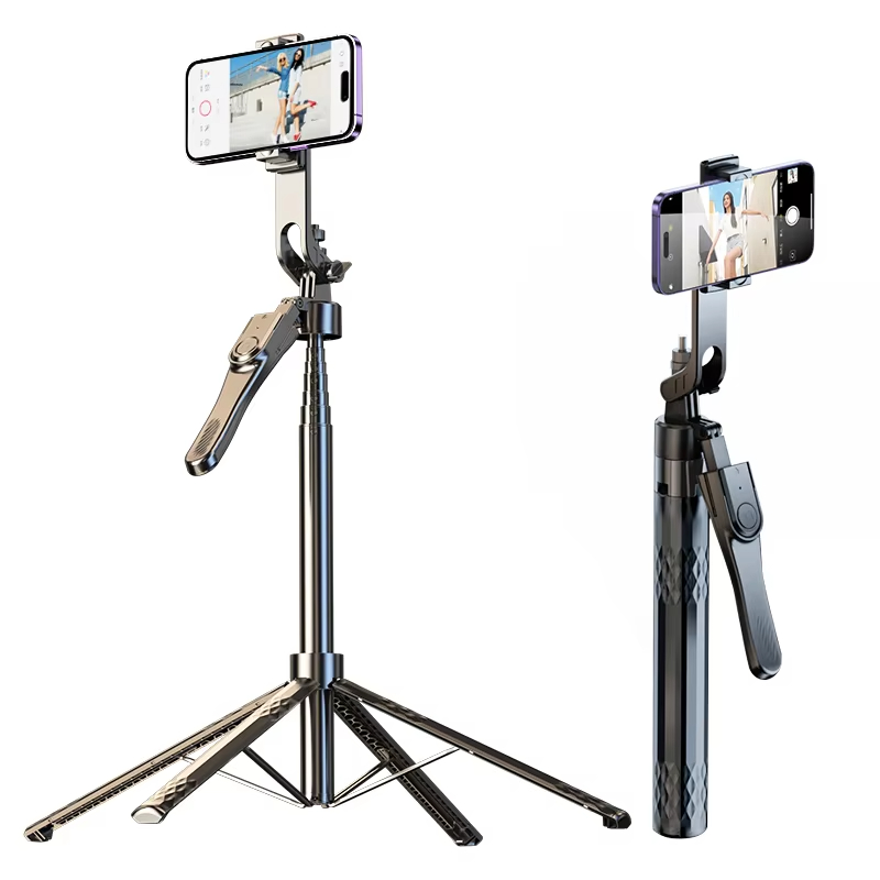 360-Degree Rotating Multi-Function Foldable in Black for Mobile Phones New Arrival Stainless Steel Wireless Selfie Sticks