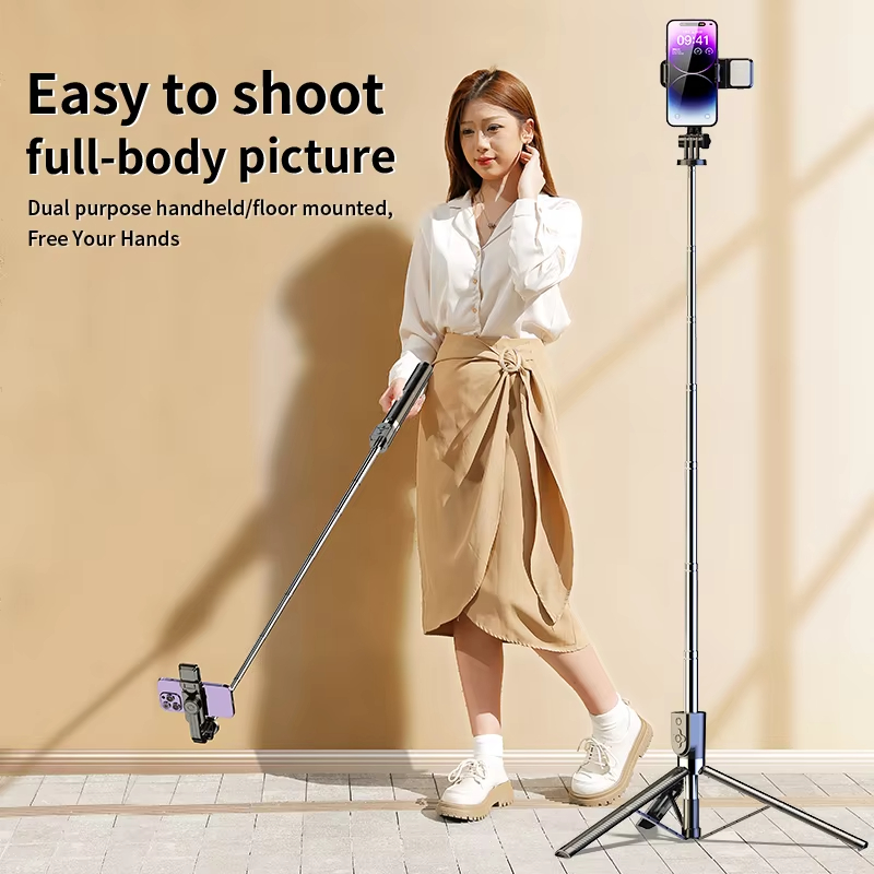 170cm Portable Smart Selfie Stick with Bluetooth Remote Control Tripod telescopic selfie stick with Fill Light