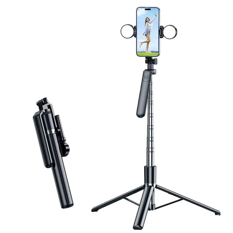 New handheld selfie stick camera with rotatable gimbal accessory and dual lights for live streaming Selfie sticks tripod