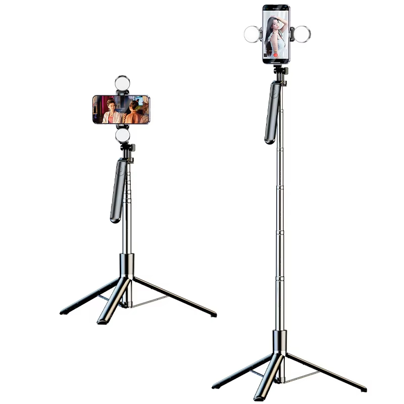 Factory Supply Professional Mobile Phone Tripod Remote Control 360 Rotation Flexible Portable Selfie Sticks With Two Lights