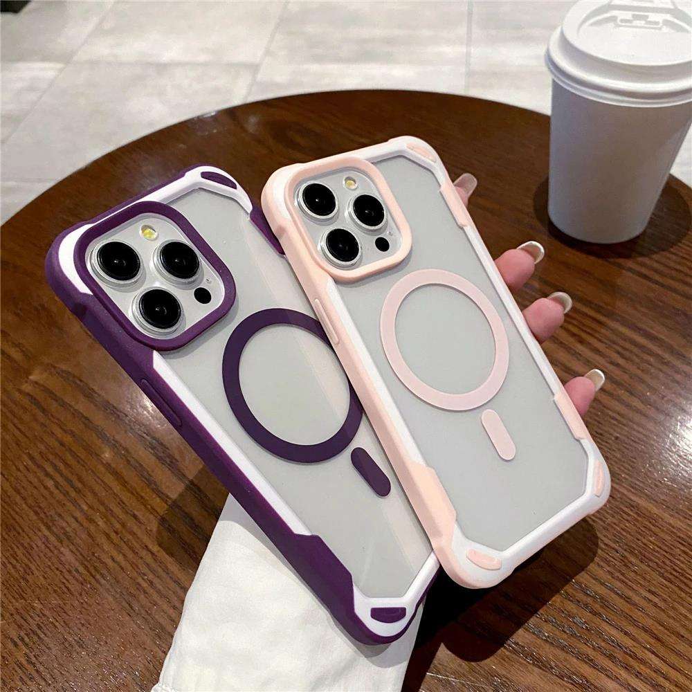 For iPhone 16 Pro Max Luxury Magnetic Silicone Frame Cell Phone Case For iPhone 12 13 14 15 16 Plus Clear Protective Cover