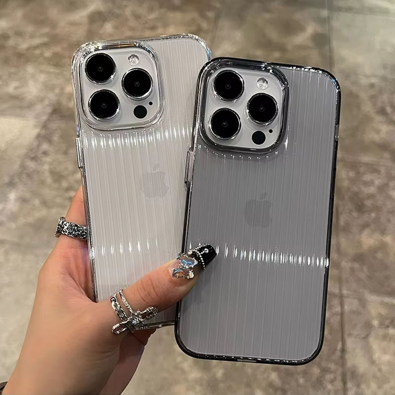 Soft Corrugated Transparent Phone Case For iPhone 11 12 13 14 15 16 Pro Max Plus Shockproof TPU Clear Bumper Cover