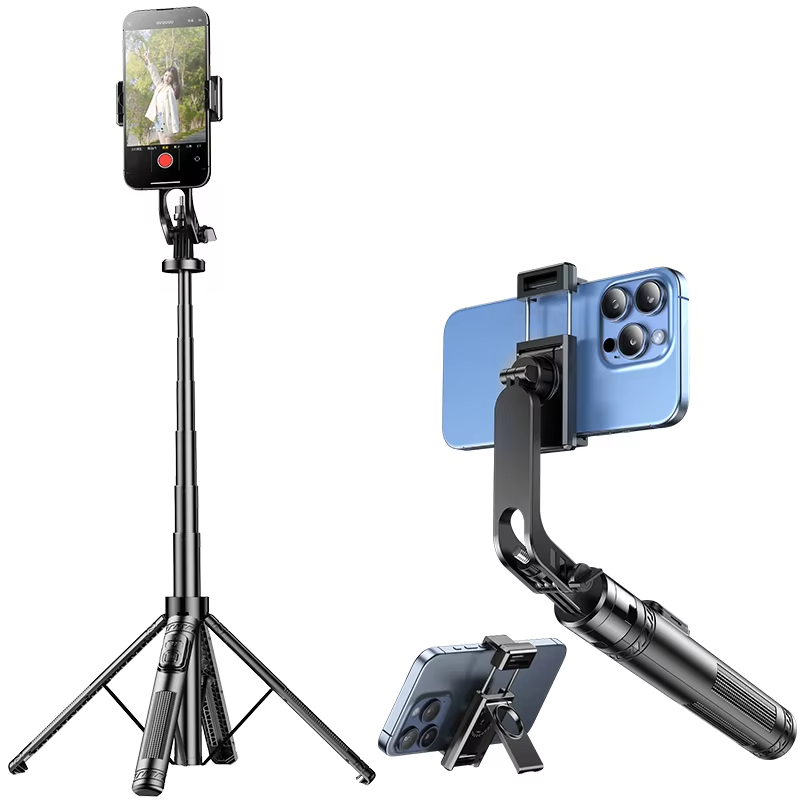 New Arrival 360-Degree Rotating Wireless Multi-Function Mobile Phone Selfie Sticks Black with Fold Mirror Additional Features