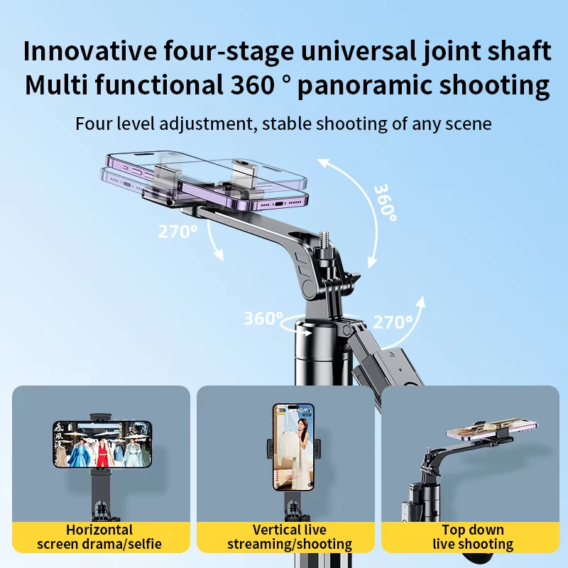 Handheld head 360 rotating selfie stick stabilizer Smart travel portable retractable tripod with Bluetooth Connection