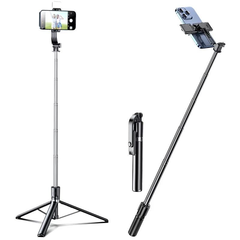 Travel Universal Smart phone Selfie Stick Rotating 360 Degree Panoramic Live Streaming Mobile Tripod with Fill Light
