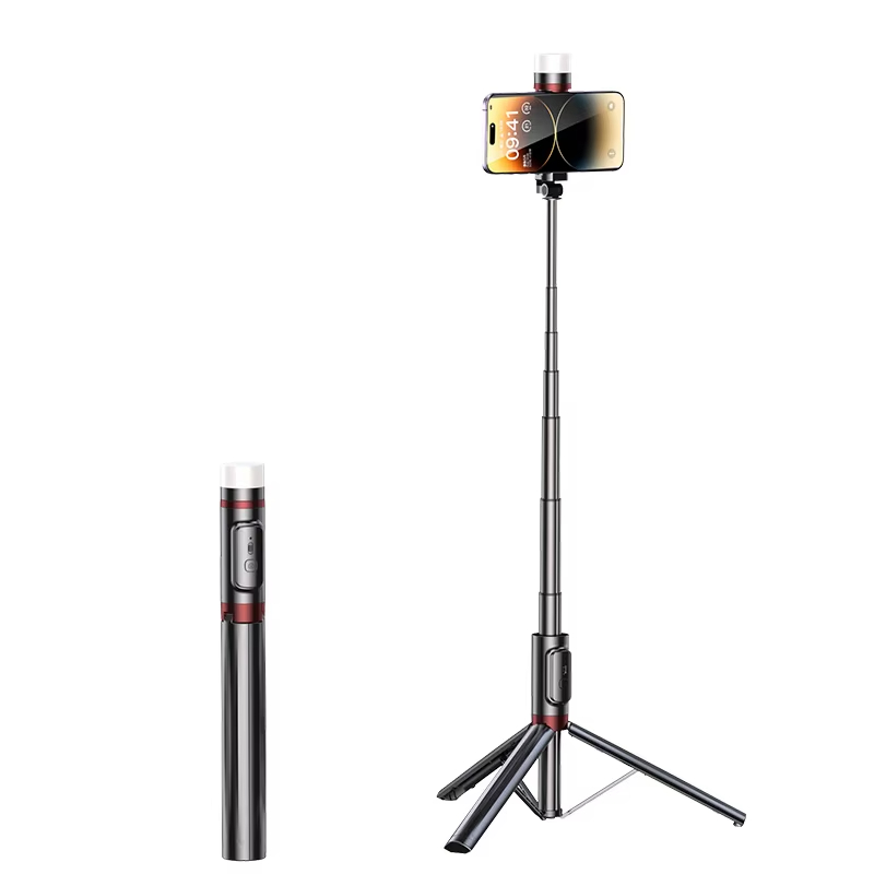 Portable Tripod Stick 360 Rotation Handheld Anti-Shake Video Stabiliser Mobile Phone Smart Selfie Sticks with Fill Light