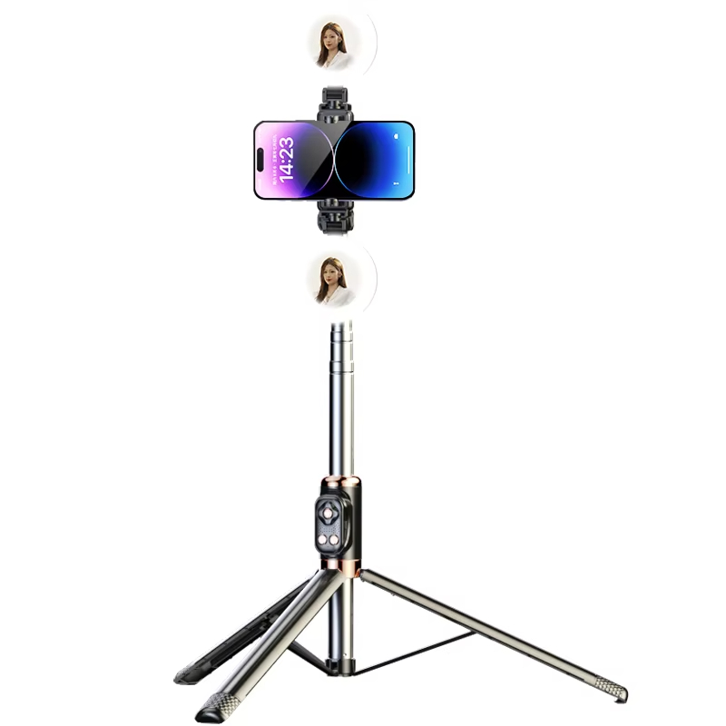 Three-in-One Stainless Steel Mobile Phone Tripod & Selfie Stick with Adjustable Wireless Remote Control Foldable & Rotatable