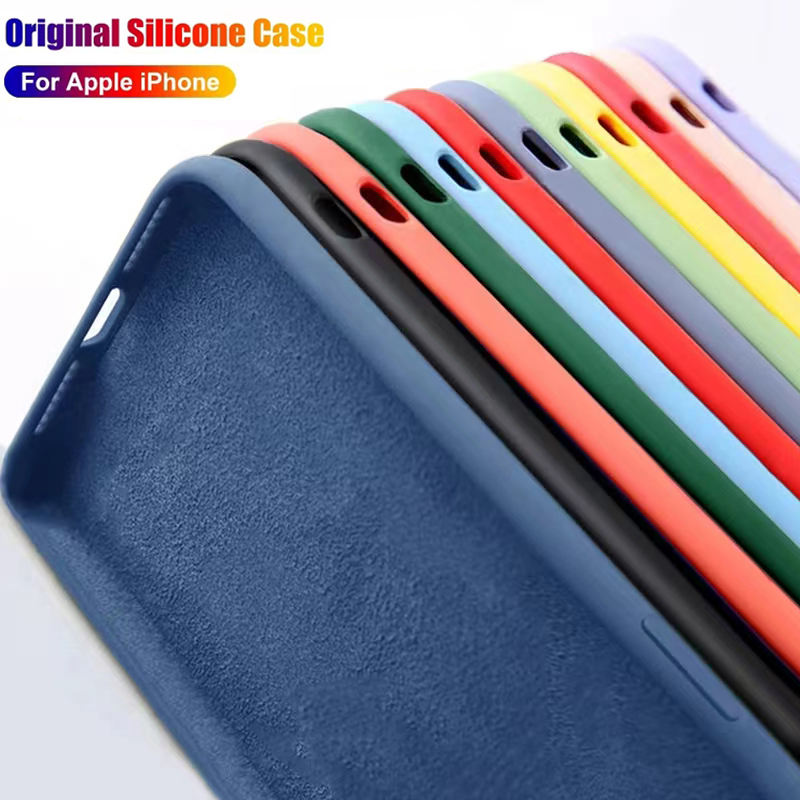 Original Liquid Silicone Case For iPhone 14 12 11 13 15 Pro Max Mini Luxury Shockproof Cover X XR XS 6 7 8 14 Plus SE Accessory