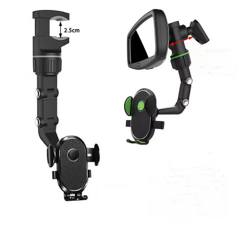 Multifunctional Rearview Mirror Phone Holder 360 Rear View Mirror Phone Holder with Car Sticky Storage Hooks
